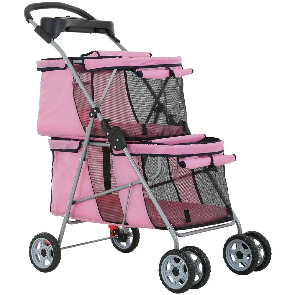

Lightweight 4-Wheel Pet Stroller for Small to Medium Dogs and Cats, Ideal for Travel and Camping (Pink)