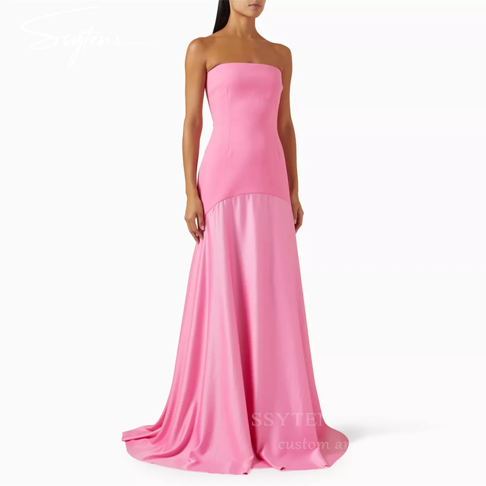 Elegant Pink Evening Dresses Wedding Party Dress Strapless Floor Length Prom Gowns A Line Long Formal Party Dresses Vestidos