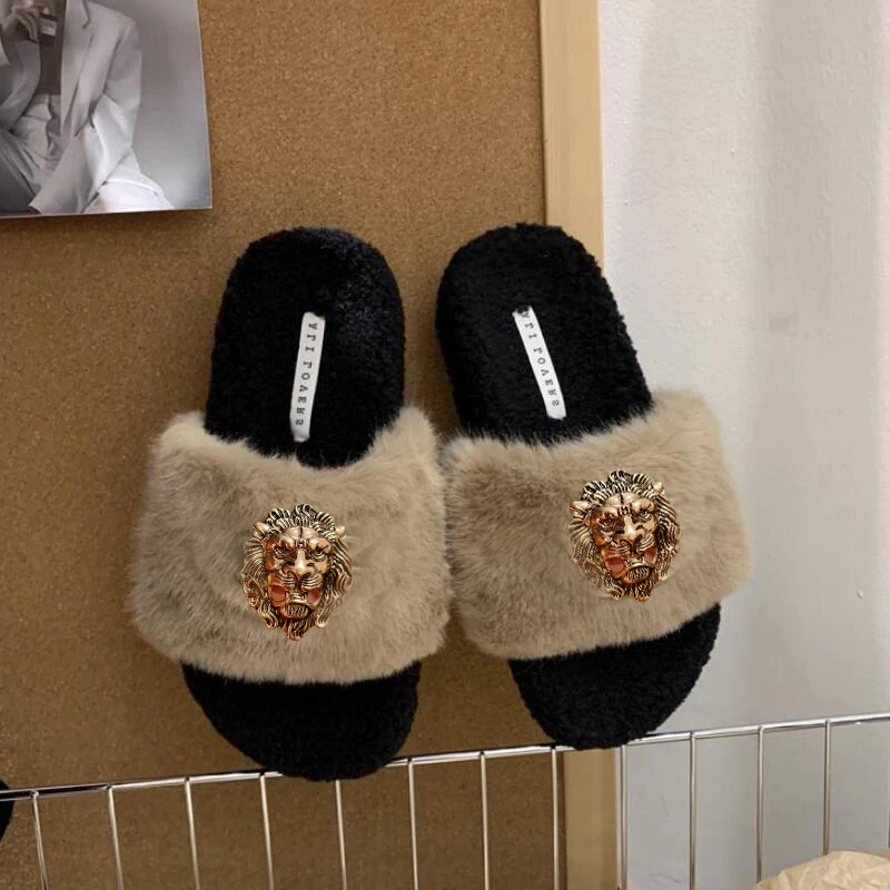 Thick bottom lamb wool slippers female four seasons new home to wear warm leisure senior wool slippers