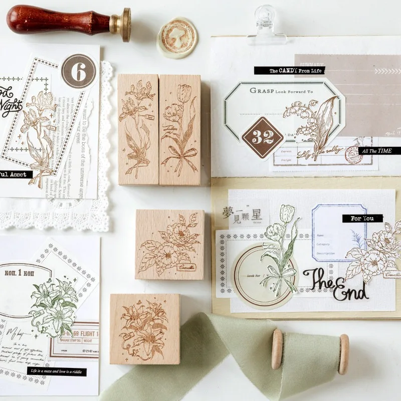 Ästhetische Pflanzen- und Blumenstempel im INS-Stil für Scrapbooking, Kartenherstellung, Hobby-Bastelbedarf, Holzsiegelmaterial