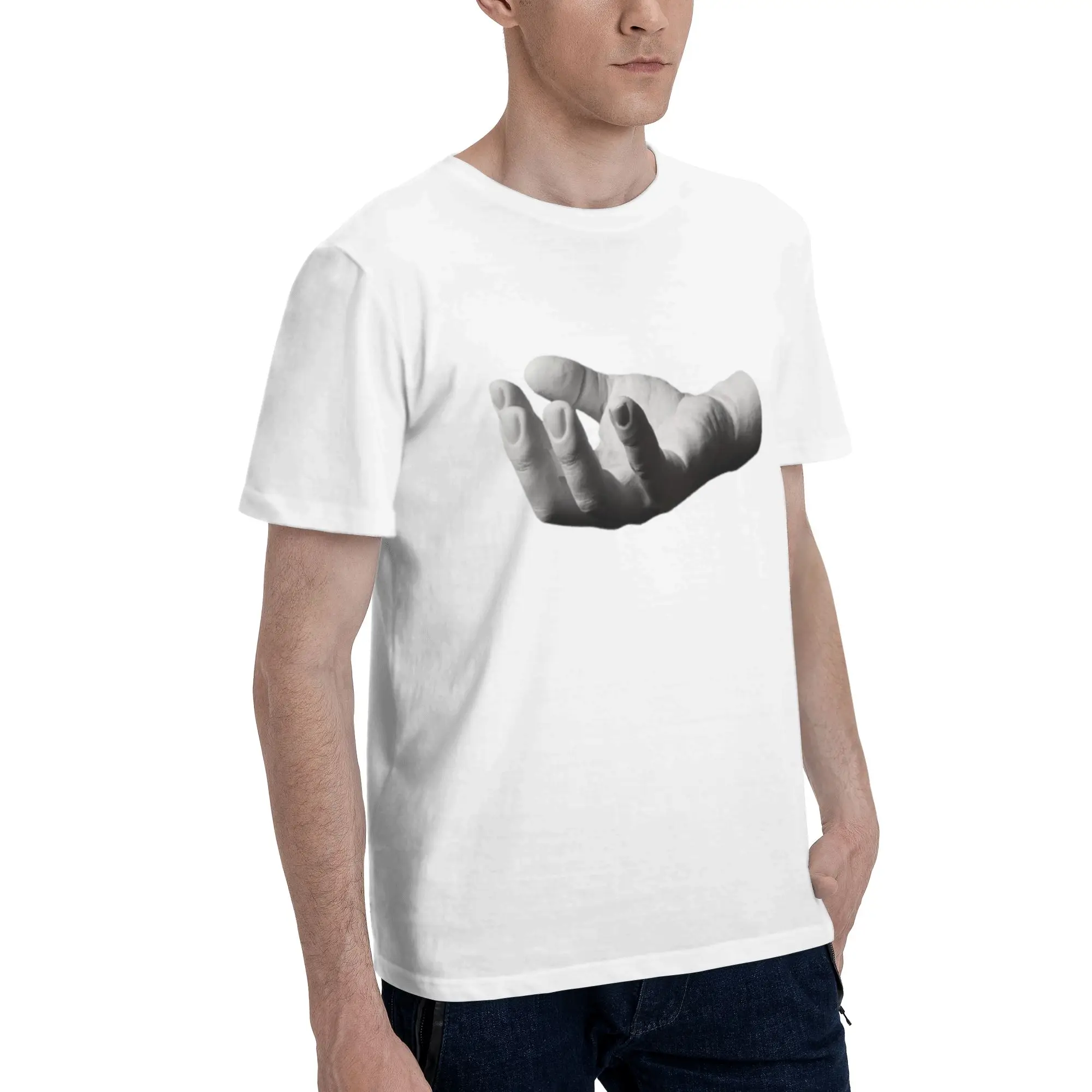 Open Palm Hand Black White Men T Shirts Personality Leisure Tee Shirt Short Sleeve Round Neck 100% Cotton Unique Clothes T-Shirt