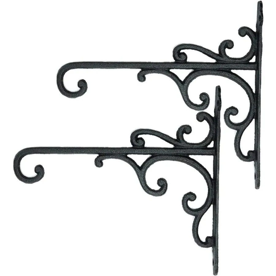 

Heavy Duty Cast Iron Wall Hooks for Home Garden 2PC BLACK Decorative Plant Hangers with Durable Mounting Bracket for Hanging Pl