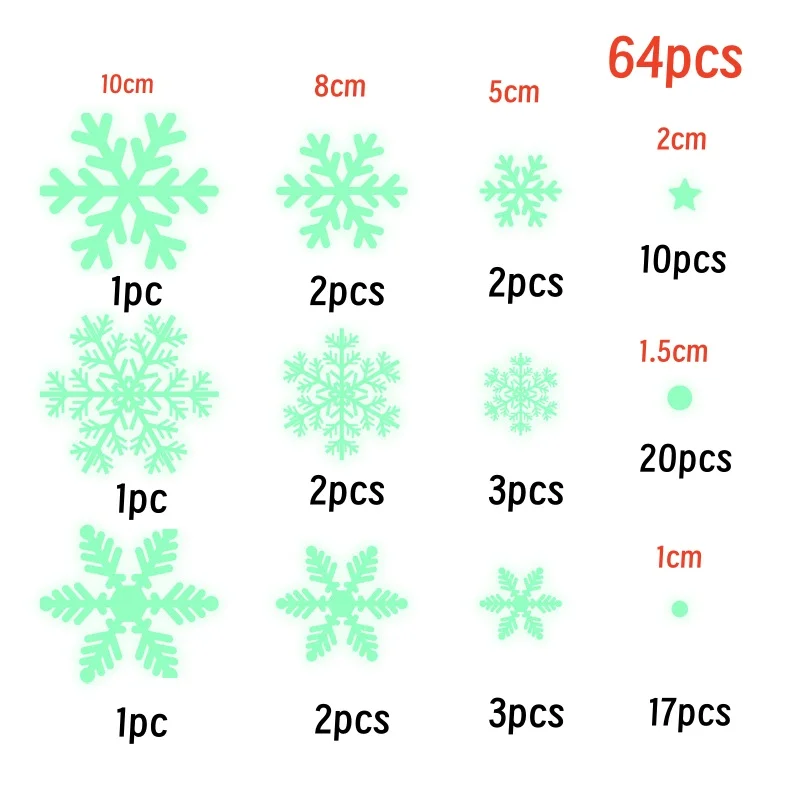 64pcs/set Christmas Luminous Snowflake Decoration Snowflake Sticker Fluorescent Snowflake Sticker Mall Window Room Decor