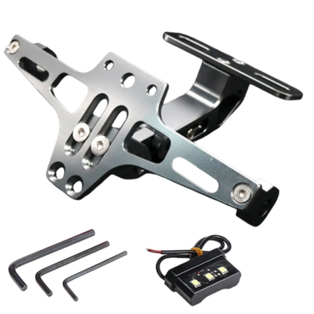 

Крепление для заднего номерного знака мотоцикла из алюминиевого сплава, универсальный регулируемый держатель для номерного знака со светодиодной подсветкой, антиокислительный.