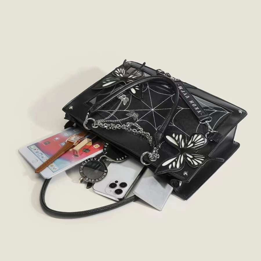 Labyrinth Butterfly Spider Web Letter Chain Handbags DIY Transparent Ita Bag Y2K Lolita Gothic Tote Vintage Fashion Shoulder Bag