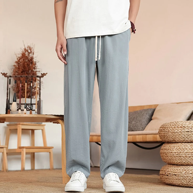 

Men Casual Trousers New Arrival 2026 Summer Simple Style Solid Color Loose Comfortable Elastic Waist Male Straight Pants N105