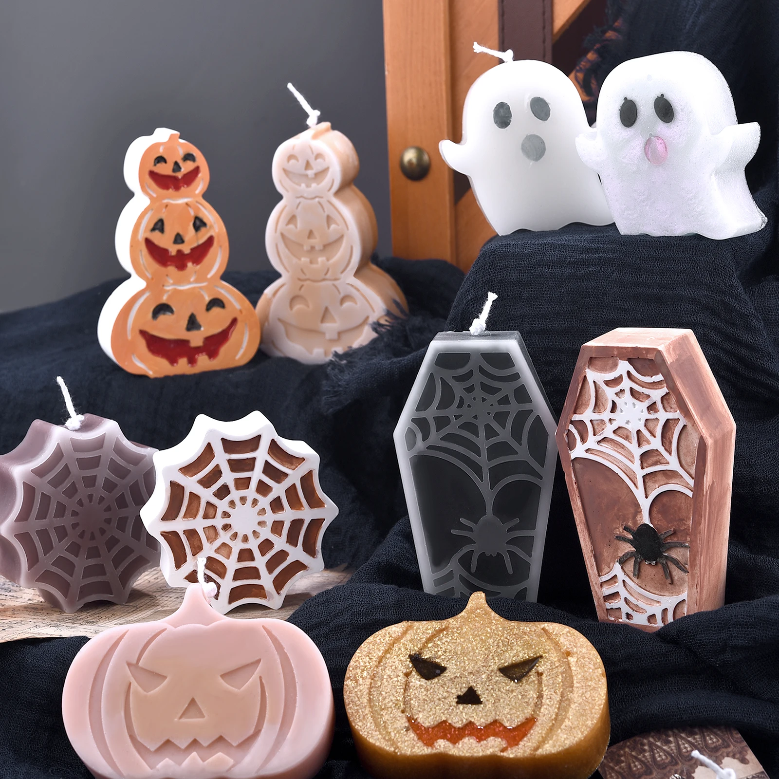 Halloween Series Pumpkins Silicone Candle Molds Ghost Creative Handmade Soap Skull Bat Resin Mold Festival Ornament Gifts Mould