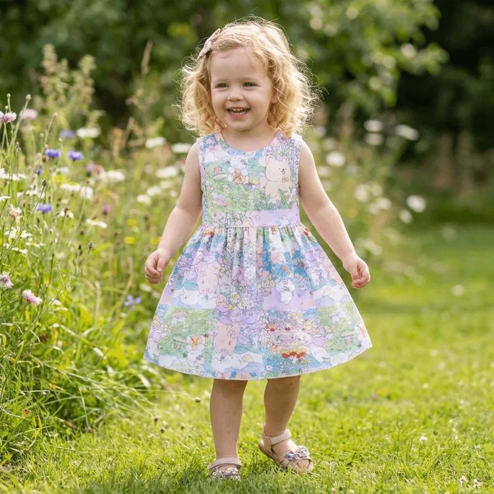 Trend Graffiti Printed Girls Summer Dresses Sweet Floral Cool Princess Dress A-line Skirt Clothing