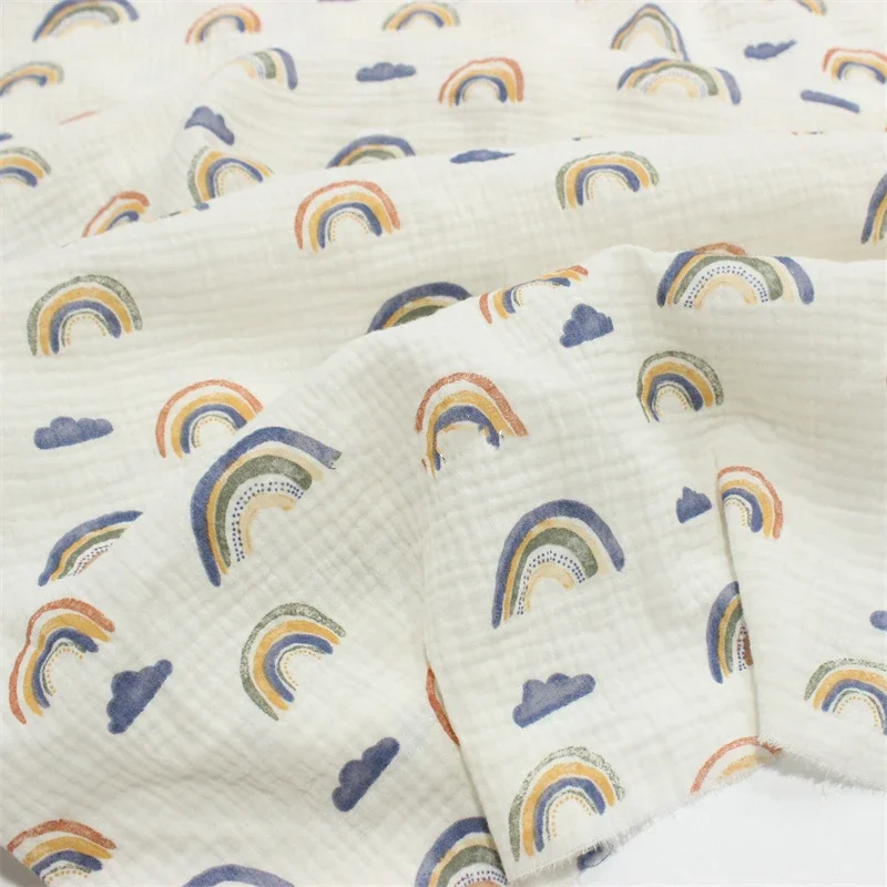135x50cm Rainbow Double Gauze Cotton Sewing Cloth,  Texture Crepe Infant Clothing Quilt Blanket Tissus Fabric