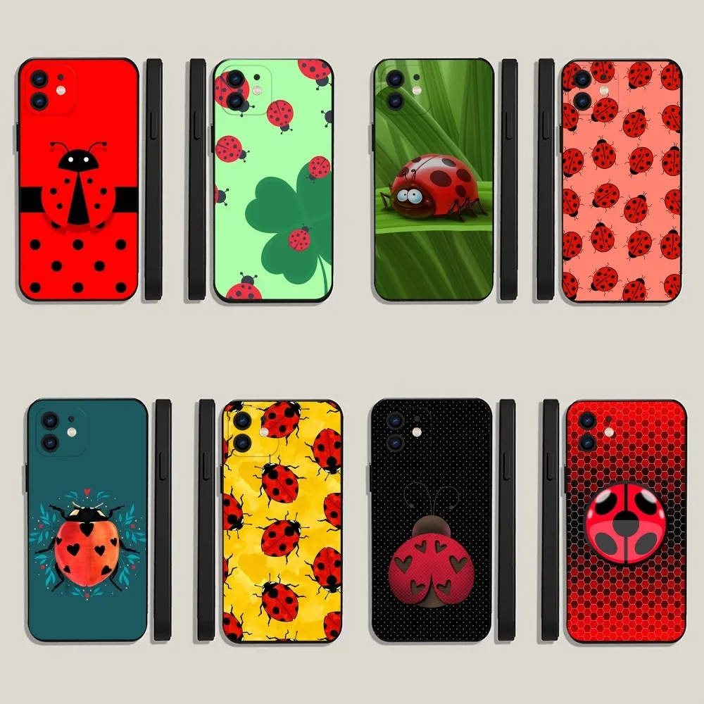 Insect Seven-star ladybug  Phone Case For iPhone 15,14,13,12,11,Plus,Pro Max,XS,X,XR,SE,Mini,8,7 Soft Silicone Black Cover