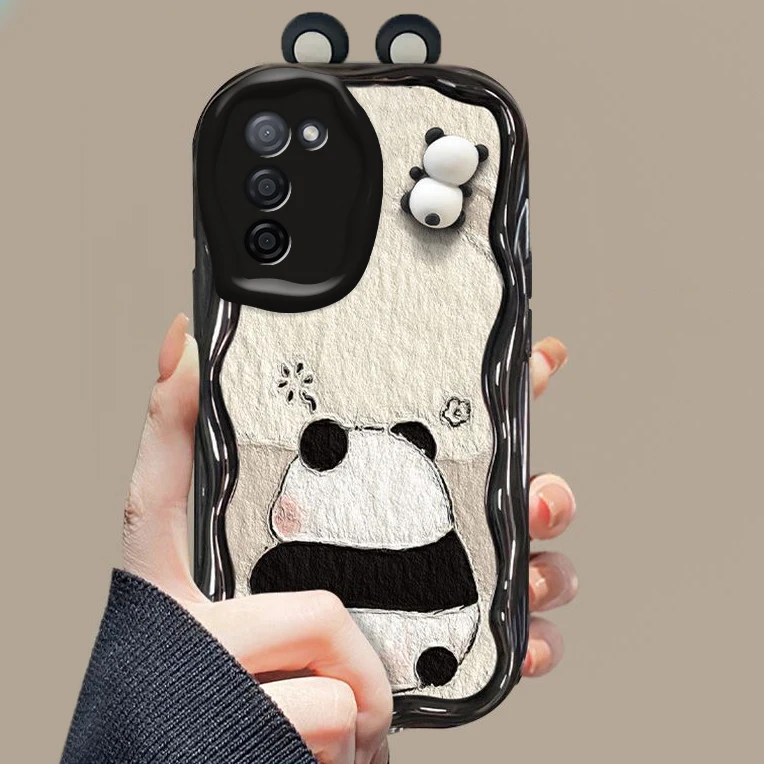 3D Cartoon Panda Bear Ear Wave Soft Phone Case for Samsung Galaxy S24 Ultra S23 S22 Plus S21 S20 FE A25 A55 A35 Silicone Cover