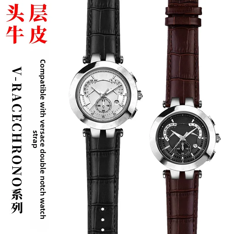 For VERSACE First Layer Cowhide Leather Watch Strap V-RACECHRONO Soft Wristband Accessories