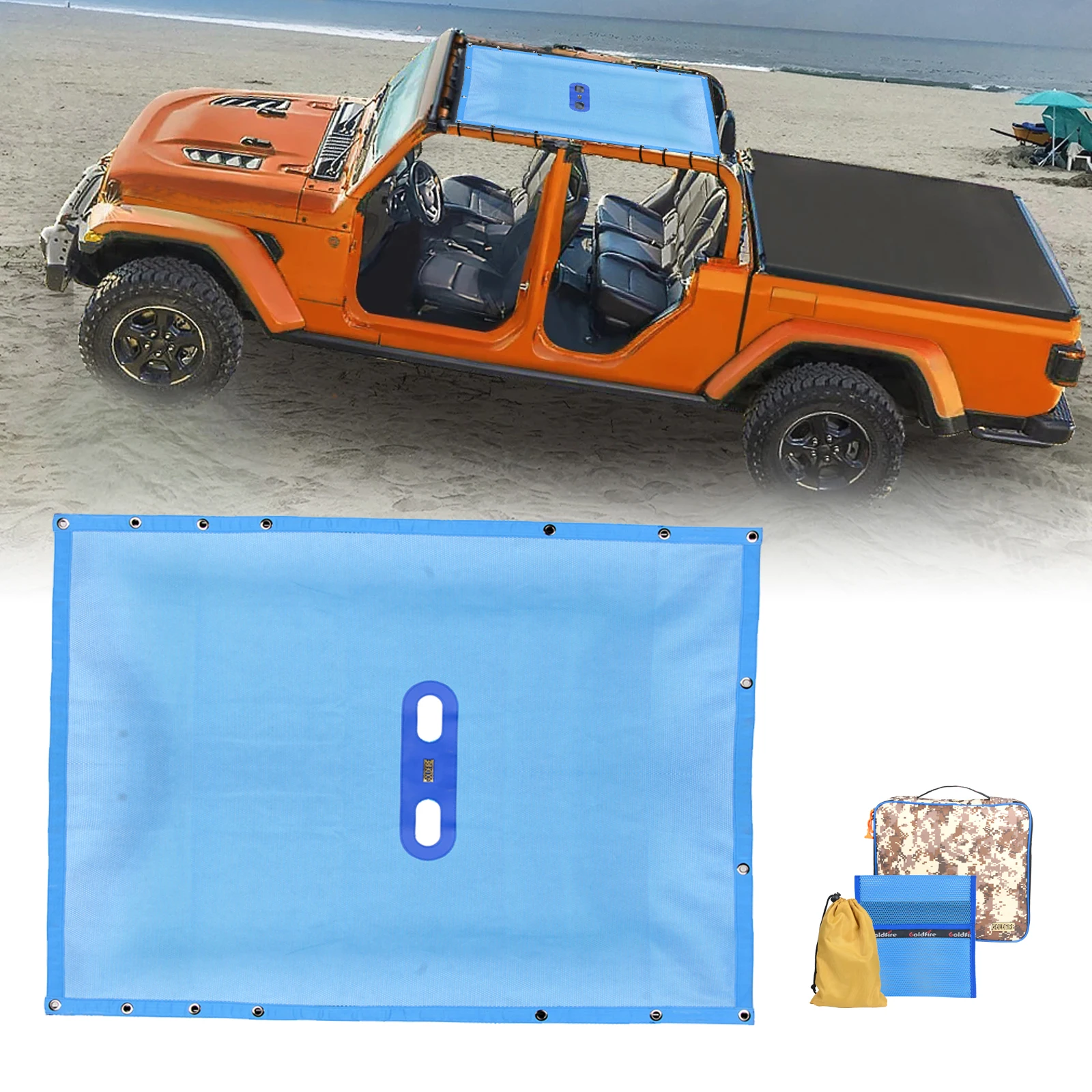 

Colorful Sunshade Mesh Net Front Rear Mesh Roll Cage Net Cover UV Blocker with Grab Pouch Bag for Wrangler JT 4 Door Car Parts