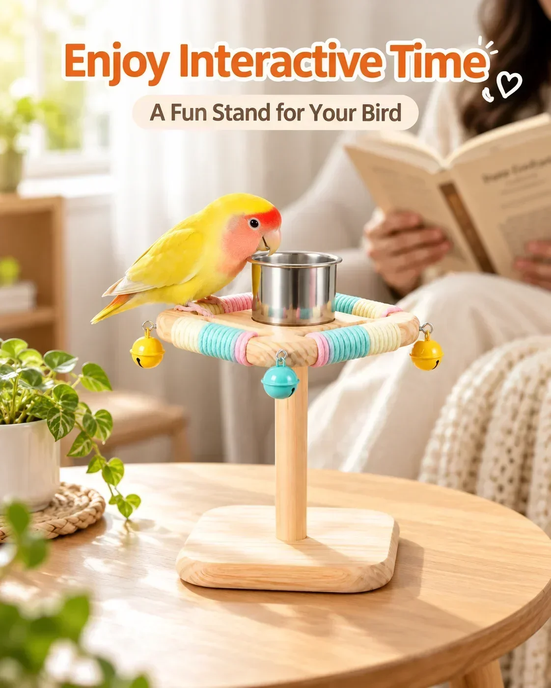 Steering Wheel Parrot Toy, Rotating Bird Stand Perch, Windmill Interactive Toy for Cockatiel Budgie