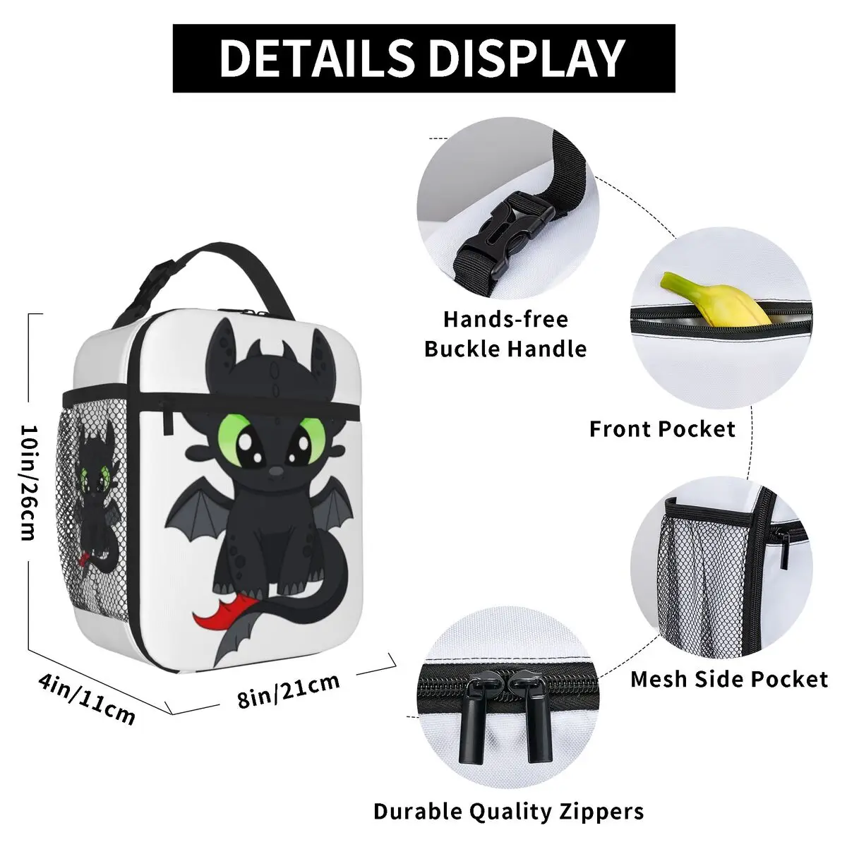 Baby Dragon Kids, Toothless, Dragon Night Fury,Backpacks Bookbag Children Bag Cartoon Rucksack Lunch Bag Pen Bag Three-Piece Set