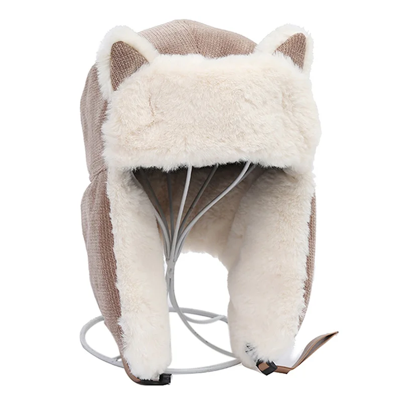 Winter Warm Thick Soft Plush Earmuffs Caps  Bomber Hats Outdoor Snowing Beanies Cat Ear Cashmere Hat Windproof Cotton Turban