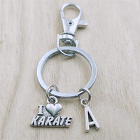 I Love Karate Keyring Letter Car Key Chain Ring Lobster Clasp Initial Charm Women Jewelry Accessories Pendant Round Metal