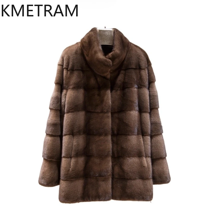 

KMETRAM 100% Mink Fur Jacket Woman High Quality Stand Collar Real Fur Coat 2025 Winter Outerwears Women Clothing шуба женская