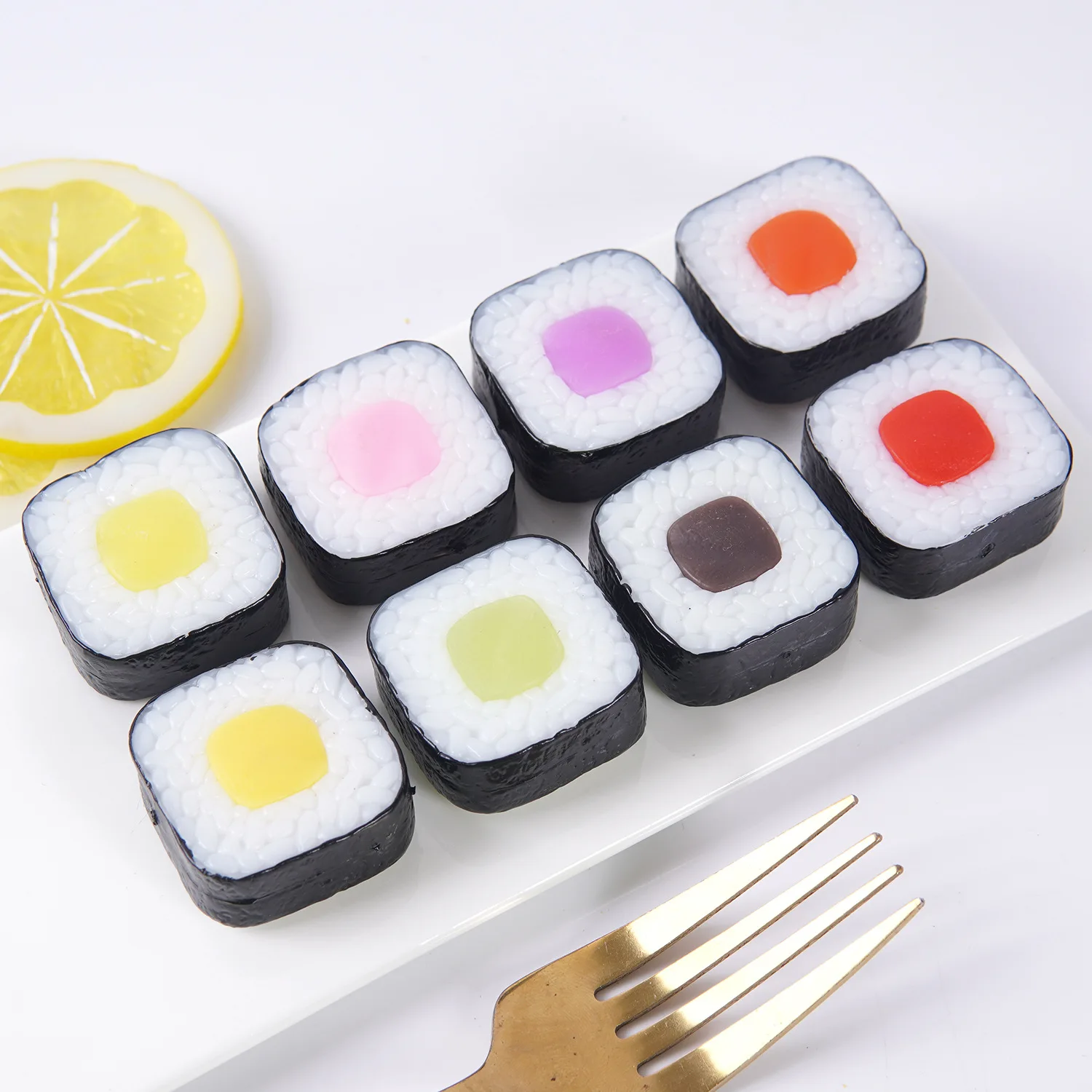 Artificial Vegetable Cheese Shrimp Cakes Seaweed Shrimp Fish Cakes Fake Food Model Key Chain Pendants Simulated Decorations