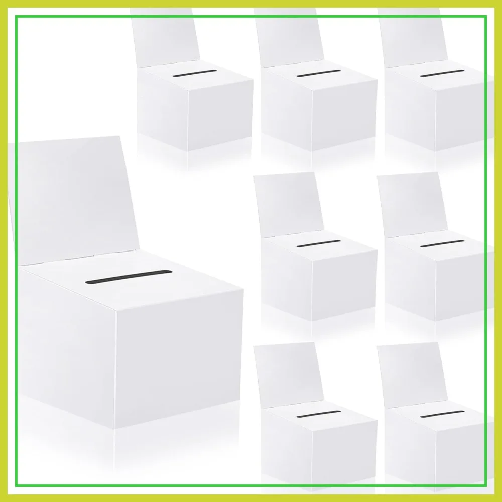 

8 Pcs Raffle Boxes with Slot and Removable Header, 6.5x4.5x4.5in Ballot Box for Voting, Donation, Business Cards (White)
