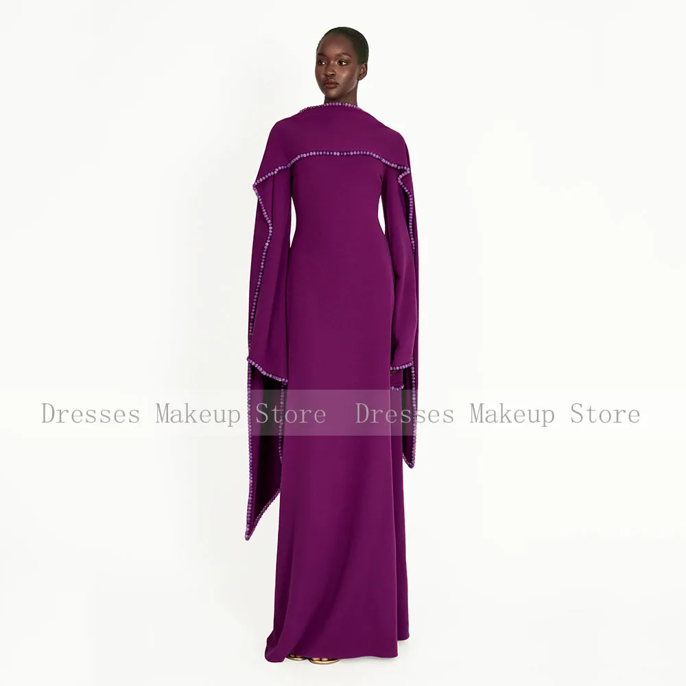 Modest Evening Dress Purple Pearls O Neck Long Sleeves 2025 Women's Evening Gowns Long A Line Formal Party Dresses with Scarf image 3