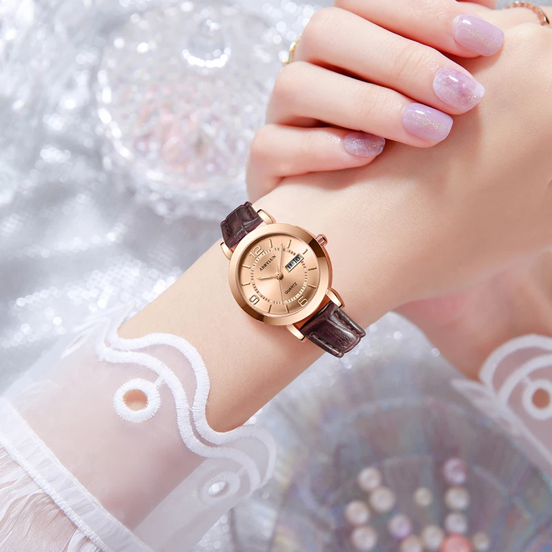 Abbylun-女性用のオリジナルのエレガントなクォーツ時計,スチールストラップ,防水,カレンダー,発光,女性用腕時計,ファッショナブルなデザイン,602