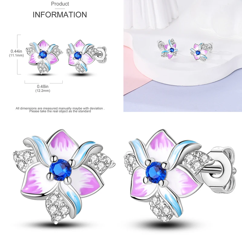 925 Sterling Silber Ohrstecker Kirsche Delfin Avocado Schmetterling Biene Blume Feder Bunter Schmuck Geschenk für Frauen Mädchen – Detail 19
