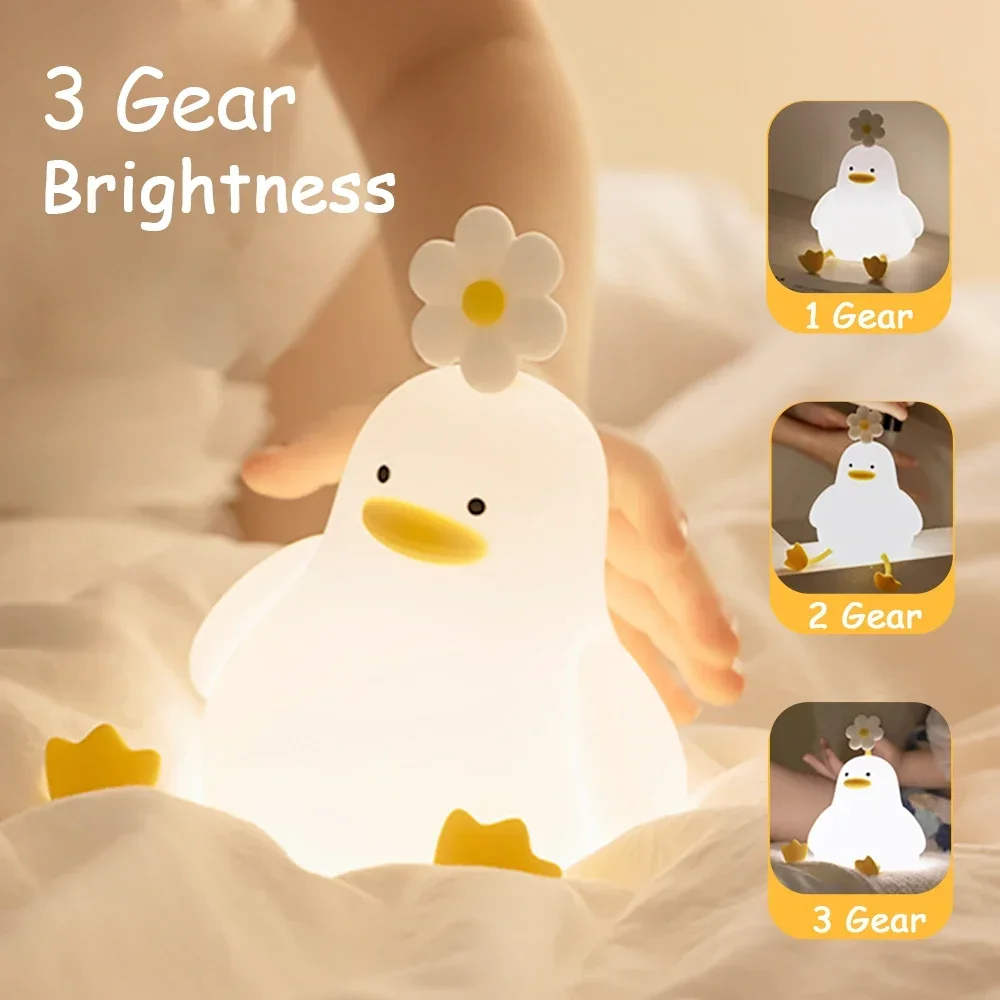 Duck Silicone Night Light for Children with Timer Usb Rechargeable Dimming Touch Lamp Sleeping Bedroom Cartoon Animal Decor Gift