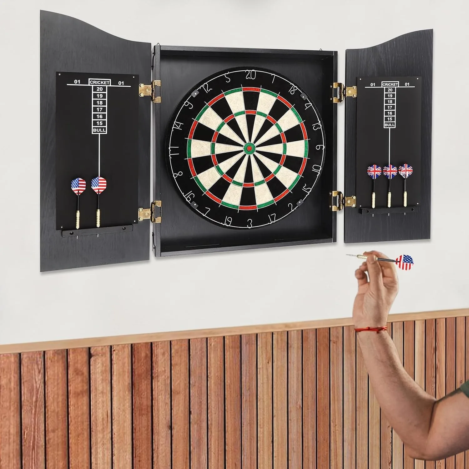 Dartboard, Professional Wall-Mounted Wooden Dartboard with Scoreboard 6 Dart - Dart Boards Set in Game Room Bar Office