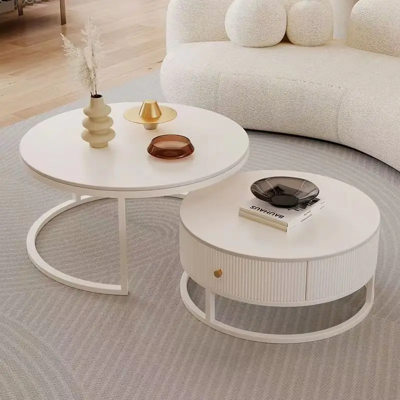 Cream Wind Combination Coffee Table Small Apartment Living Room Household Integrated New Small Tea Table A Complete Set Of Glass