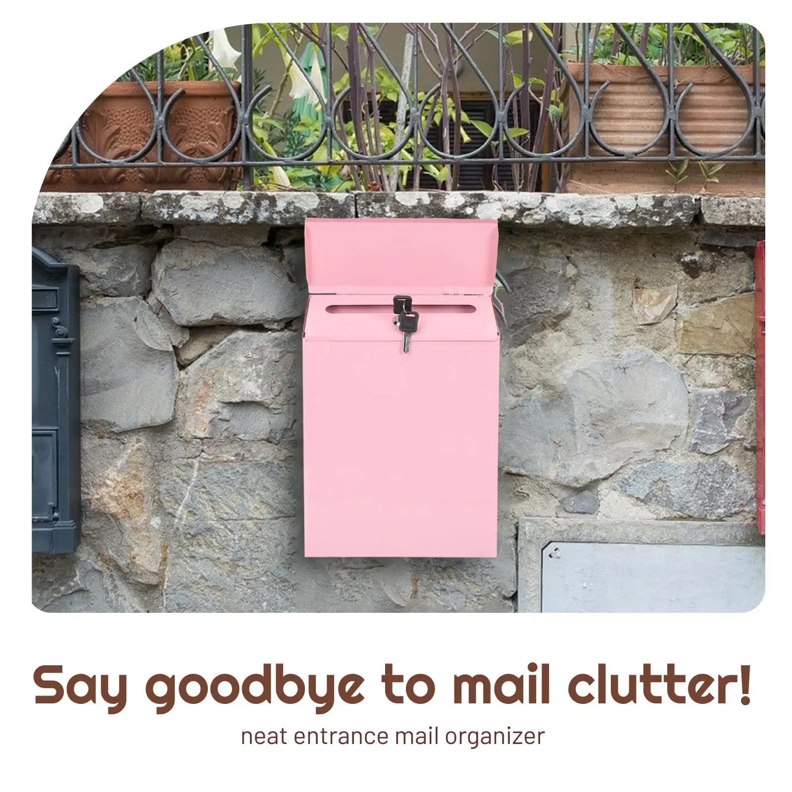Wall Mounted Mailbox Pink Simple Easy to Use Large Capacity Drop Box Newspaper Holder Box for House Office Porch Gate Front Door