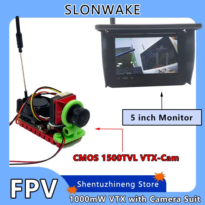 

FPV System 5.8G 48CH 5 Inch Receiver Monitor with 5.8G 1000mW adjustable VTX Transmitter and 2.1mm B19 CMOS 1500TVL fpv camera