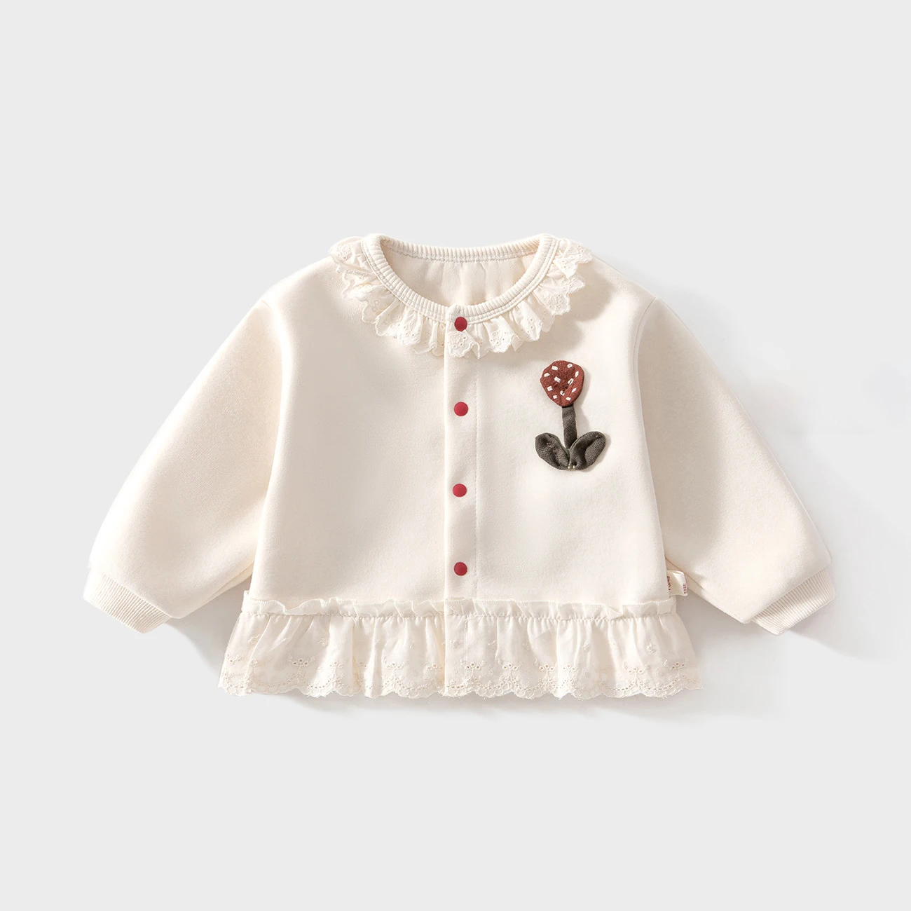 2026 New Autumn Baby Girl Coat Lace Ruffle Cardigan Clothing For Baby Girls Cute 3D Flower Decor Casual Kids Outerwear