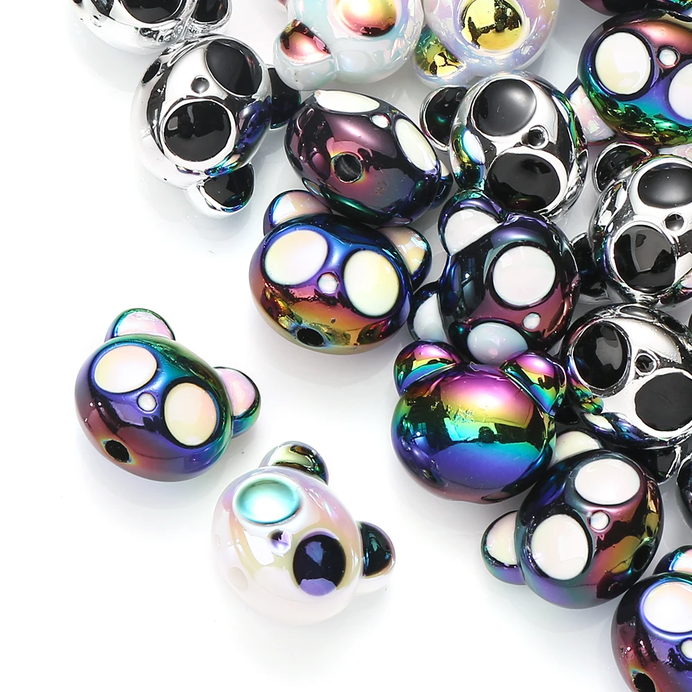 5 Stück 17x19mm Niedliche Panda-Acrylperlen Aurora Regenbogenbeschichtet Vertikal Gebohrt Lose Abstandsperlen für Schmuckzubehör DIY-Bastelarbeiten – Detail 1