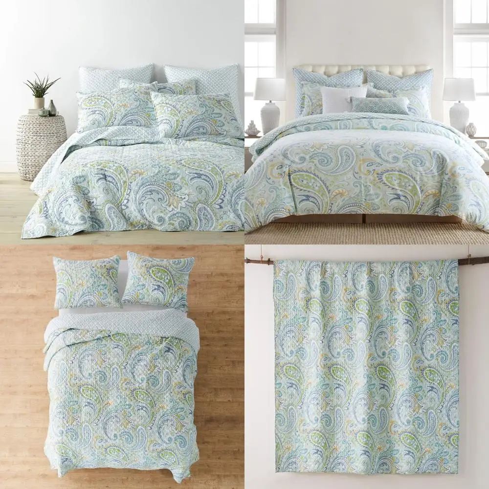 

Cortona Paisley Pattern King Size Cotton Quilt Set in Green, Reversible Design