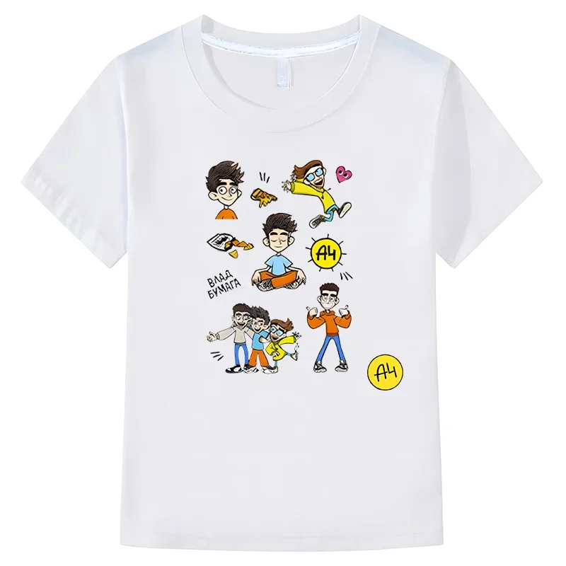 T-shirt curta Merch dos desenhos animados infantis 100% algodão, roupas anime Y2k, roupas de meninos e meninas, tops infantis, verão, 4