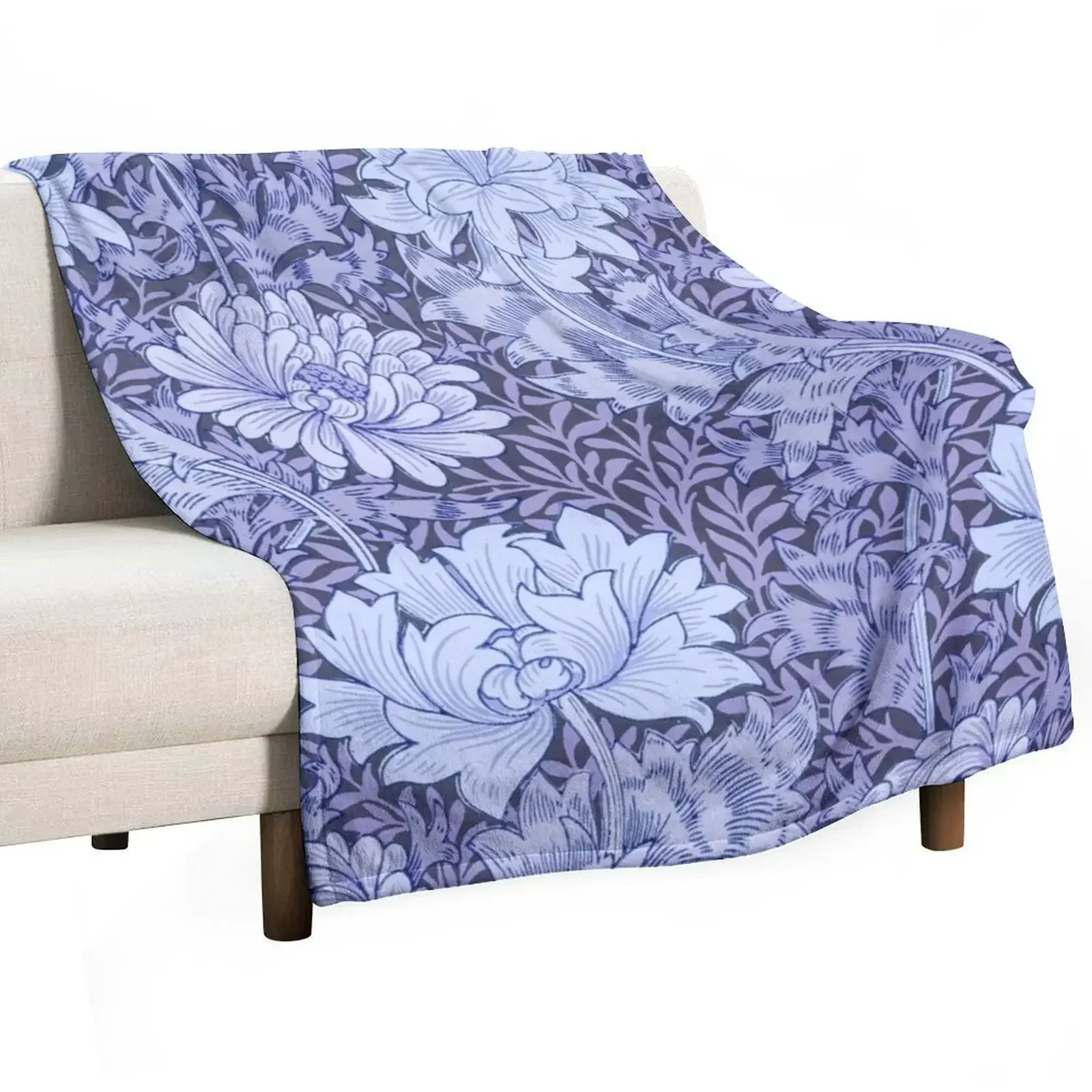 Chrysanthemum pattern (1877) by William Morris blue Throw Blanket Luxury Designer blankets ands Blankets