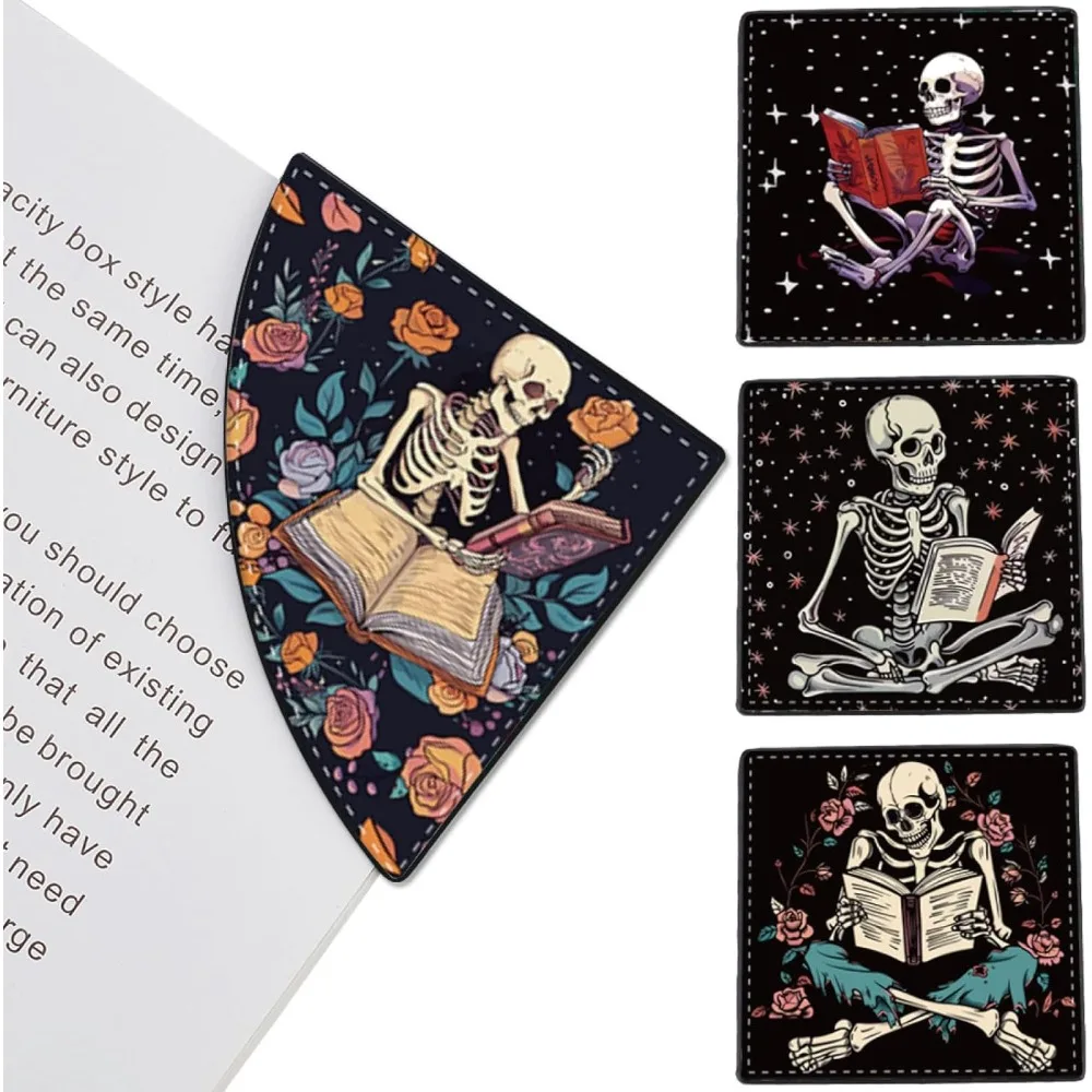 

4-стильная кожаная угловая закладка, забавные книги для чтения с черепом, маркеры для страниц книги, набор зажимов, угловые знаки, скелет, готическая роза, Хэллоуин
