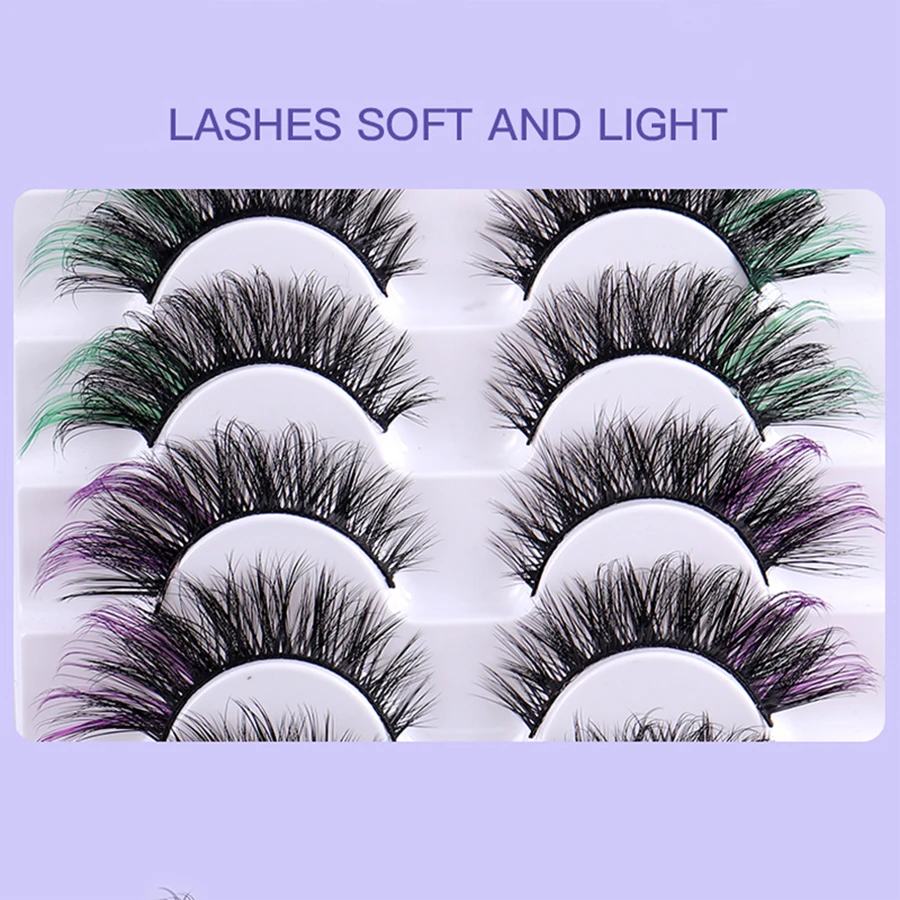カラーまつげ10ペア、3D人工まつげ、ふわふわカラーつけまつげ、カラーエンド付き