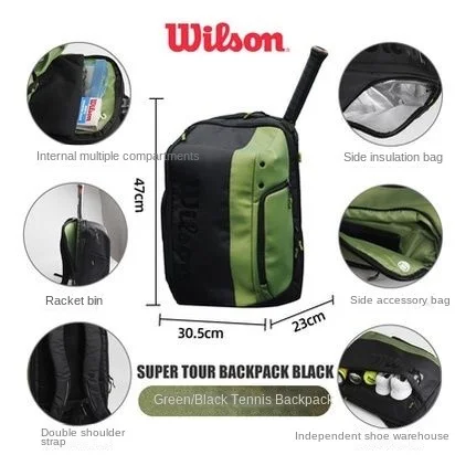 WILSON-Sac à dos de tennis original, grande capacité, sport initié, série Super Tour pour 2 raquettes avec compartiment à chaussures