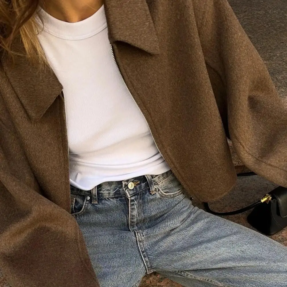 

Женская элегантная куртка-пальто на молнии с винтажным отложным воротником и карманами, весна-осень 2026