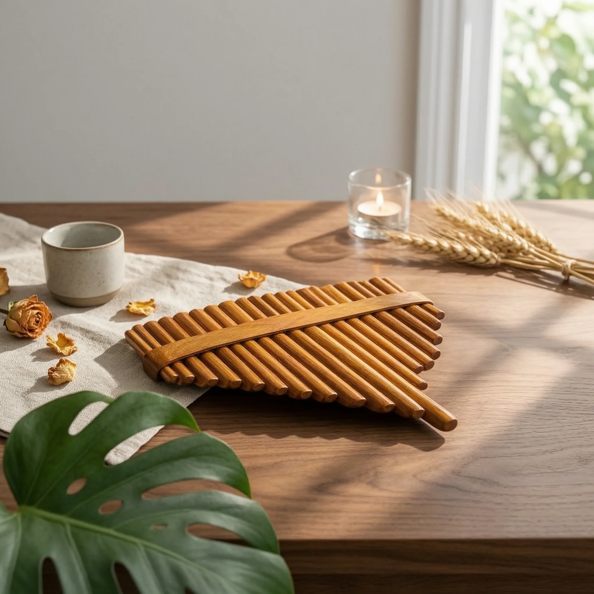 Bamboo Pan Flute with Bag G Major Pan Flute Panpipes Curved Wind Instrument Natural for Beginners, Practice, Music Lessons