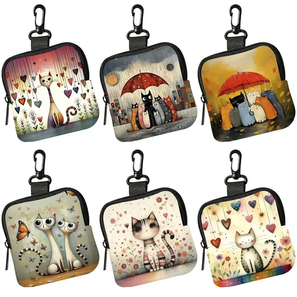 NEW Mini Cute Cat Coin Purse Water-resistant Lightweight Earphone Bag PVC Portable Zippered Wallet Friends Gift