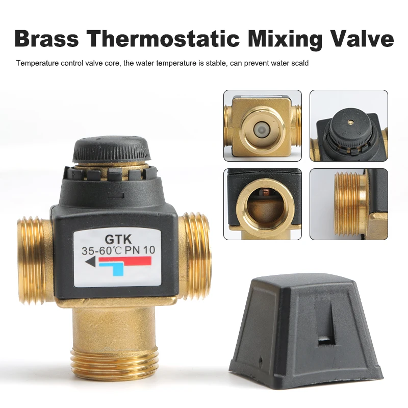 3 Way Thermostatic Mixer Valve DN20/25 Female/Male Thread Brass Thermostatic for 3/4