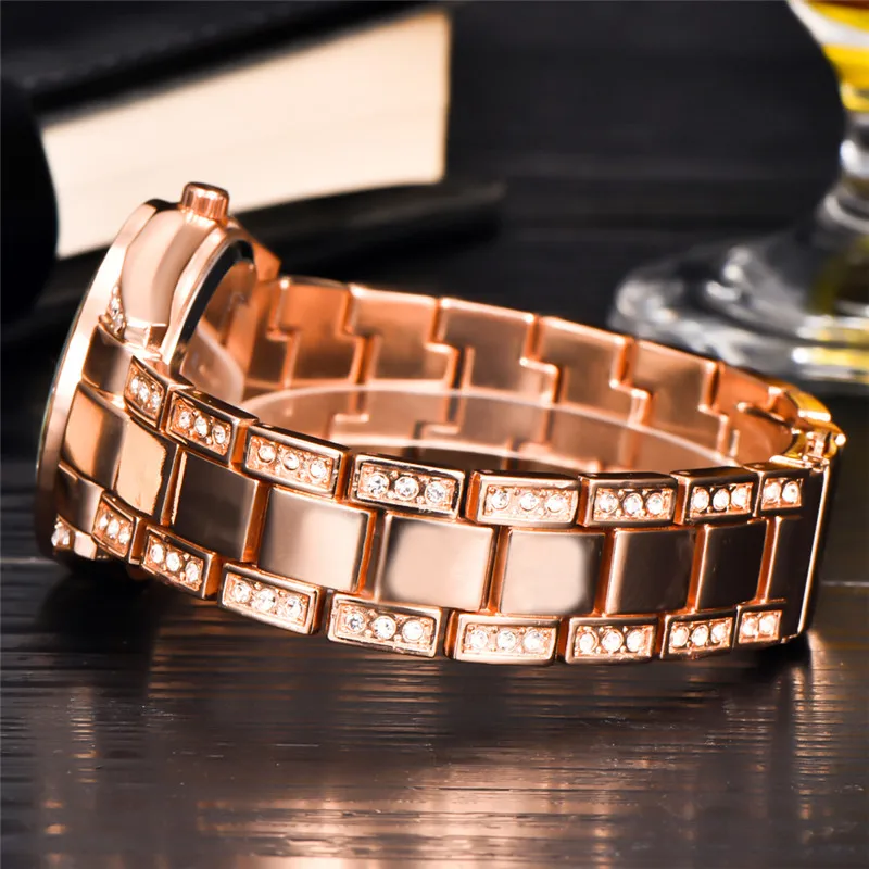 Women Big Brand Watches Girls Casual Alloy Band Simple Diamond Date Quartz Wrist Watch Rose Gold Relogios Feminino Fashions 2024