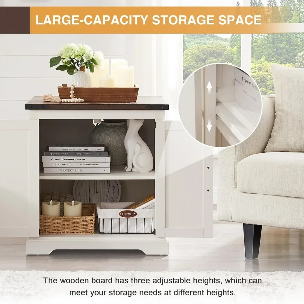 Rustic 24" Large End Table with Charging Station & Barn Door - Square Nightstand Bedside Table