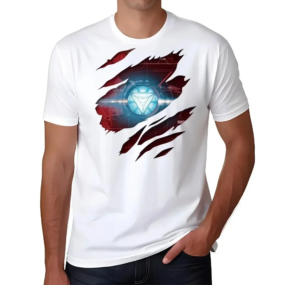 Summer Men\'s T-shirt Tony Stark Arc Reactor Printed T-shirt 100% Cotton Loose Short Sleeve Oversized Tee Shirt Men Clothes 2024