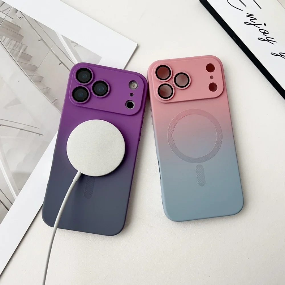 Double Color Gradient Magnetic Silicone Case for iPhone 17 Pro Max Air 16 17 Pro 15 14 Plus 13 12 11 Pro Max for Magsafe Cover