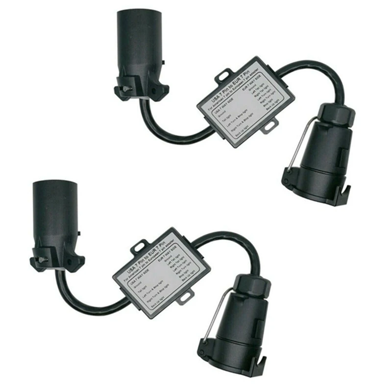 2PCS USA To EU Trailer Light Converter US 7-Way Blade Socket To EU 7-Pin Round Plug Trailer Accessories