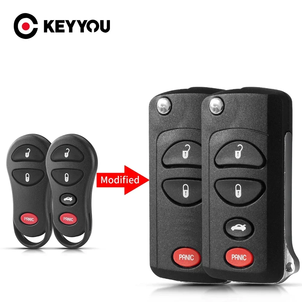 KEYYOU 3/4 Buttons Modified Folding Car Key Case For Chrysler Dodge Stratus Ram Durango Dakota Jeep Grand Cherokee shell